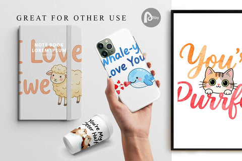 Digital Paper Cute Critter Valentine's Quotes Digital Pattern artnoy 