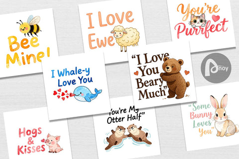 Digital Paper Cute Critter Valentine's Quotes Digital Pattern artnoy 