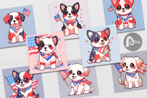 Digital Paper Cute Dog Patriotic Digital Pattern artnoy 