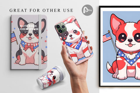 Digital Paper Cute Dog Patriotic Digital Pattern artnoy 