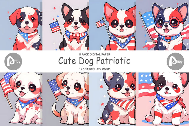 Digital Paper Cute Dog Patriotic Digital Pattern artnoy 