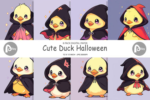 Digital Paper Cute Duck Halloween Digital Pattern artnoy 