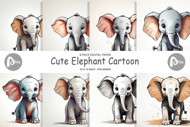 Digital Paper Cute Elephant Digital Pattern artnoy 