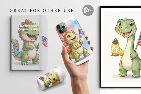 Digital Paper Cute Firework Sparkler Dino Watercolor Digital Pattern artnoy 