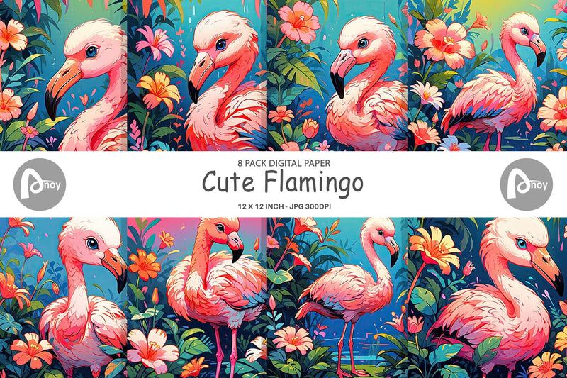 Digital Paper Cute Flamingo Digital Pattern artnoy 