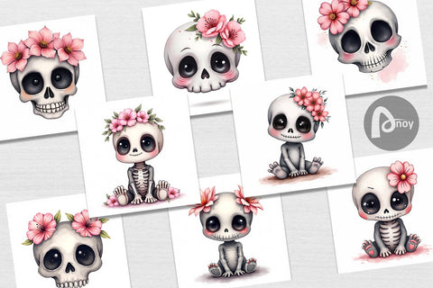 Digital Paper Cute Floral Skull Digital Pattern artnoy 