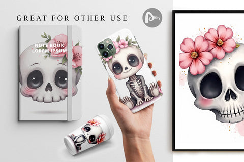 Digital Paper Cute Floral Skull Digital Pattern artnoy 