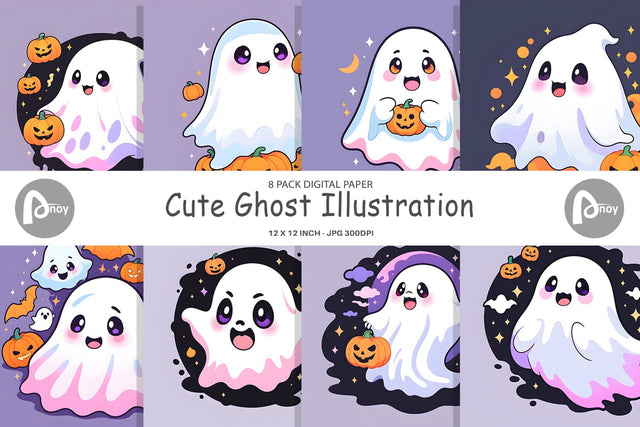 Digital Paper Cute Ghost Illustration Digital Pattern artnoy 
