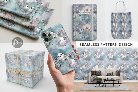 Digital Paper Cute Ghost Pattern Digital Pattern artnoy 