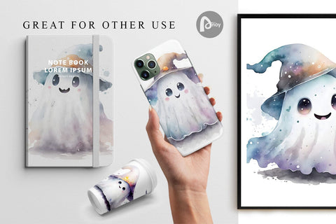 Digital Paper Cute Ghost Watercolor Digital Pattern artnoy 