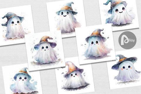 Digital Paper Cute Ghost Watercolor Digital Pattern artnoy 