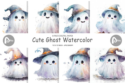 Digital Paper Cute Ghost Watercolor Digital Pattern artnoy 