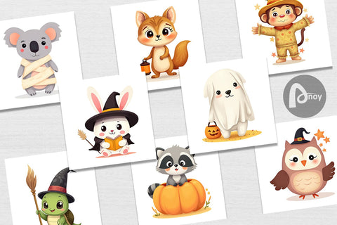 Digital Paper Cute Halloween Animals Digital Pattern artnoy 