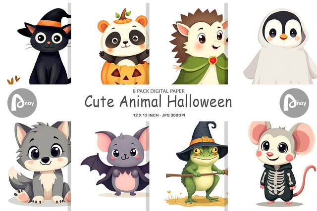 Digital Paper Cute Halloween Animals Digital Pattern artnoy 