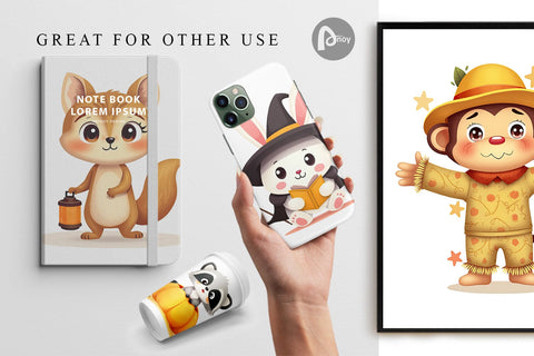 Digital Paper Cute Halloween Animals Digital Pattern artnoy 