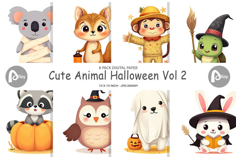 Digital Paper Cute Halloween Animals Digital Pattern artnoy 