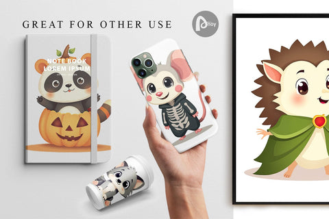 Digital Paper Cute Halloween Animals Digital Pattern artnoy 