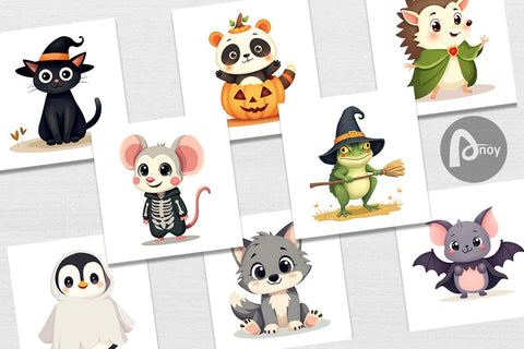 Digital Paper Cute Halloween Animals Digital Pattern artnoy 