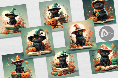 Digital Paper Cute Halloween Black Cat Digital Pattern artnoy 