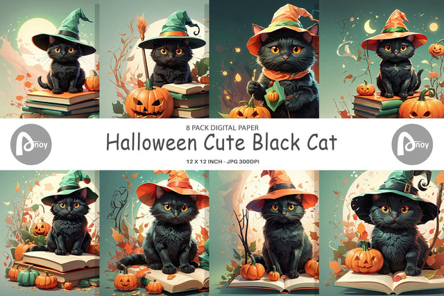 Digital Paper Cute Halloween Black Cat Digital Pattern artnoy 