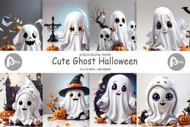 Digital Paper Cute Halloween Ghost Digital Pattern artnoy 