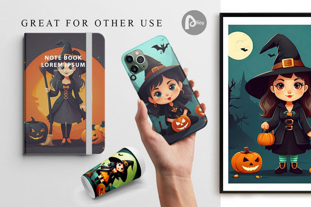 Digital Paper Cute Halloween Witch Digital Pattern artnoy 