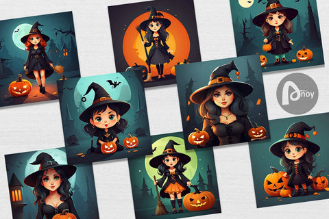 Digital Paper Cute Halloween Witch Digital Pattern artnoy 