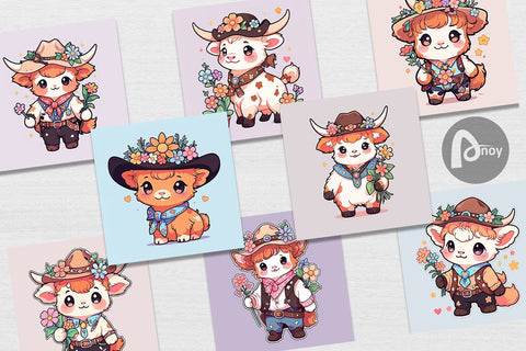 Digital Paper Cute Highland Cow Cowboy Digital Pattern artnoy 
