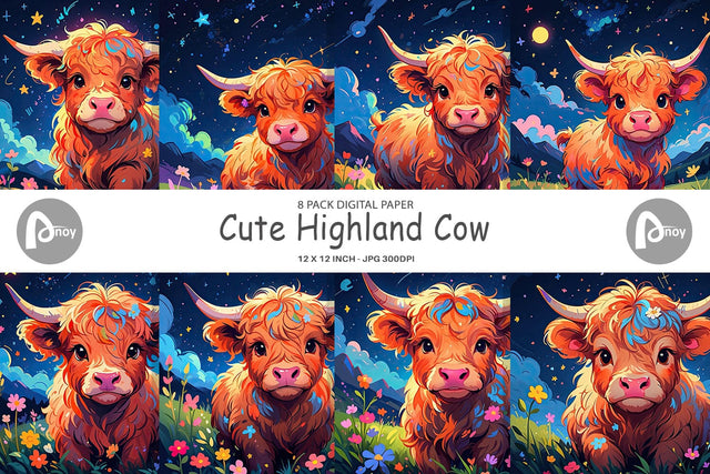 Digital Paper Cute Highland Cow Digital Pattern artnoy 