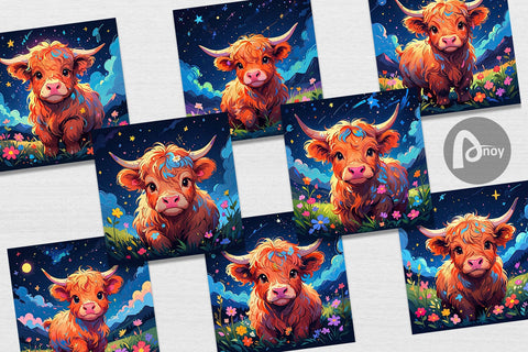 Digital Paper Cute Highland Cow Digital Pattern artnoy 