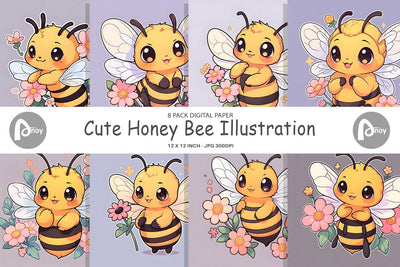 Digital Paper Cute Honey Bee Digital Pattern artnoy 