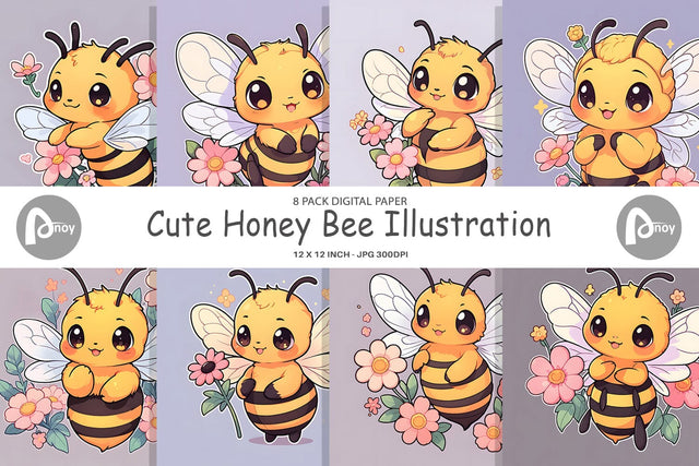 Digital Paper Cute Honey Bee Digital Pattern artnoy 