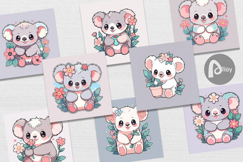 Digital Paper Cute Koala with Flower Digital Pattern artnoy 