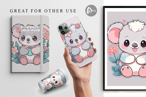 Digital Paper Cute Koala with Flower Digital Pattern artnoy 