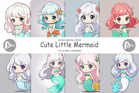 Digital Paper Cute Little Mermaid Digital Pattern artnoy 