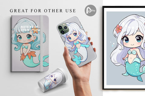 Digital Paper Cute Little Mermaid Digital Pattern artnoy 