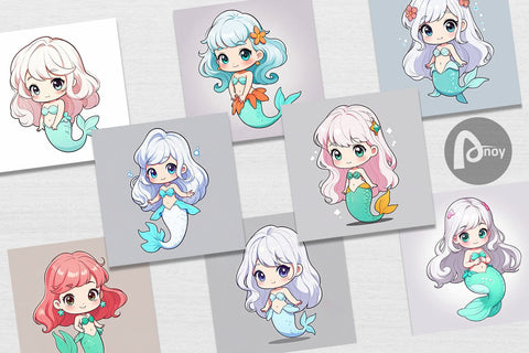 Digital Paper Cute Little Mermaid Digital Pattern artnoy 