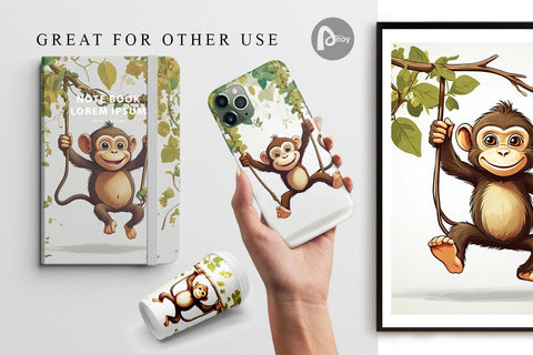 Digital Paper Cute Monkey Digital Pattern artnoy 