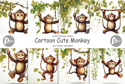 Digital Paper Cute Monkey Digital Pattern artnoy 