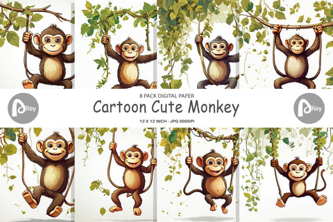 Digital Paper Cute Monkey Digital Pattern artnoy 