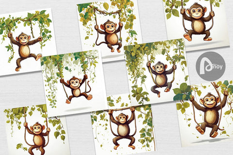 Digital Paper Cute Monkey Digital Pattern artnoy 