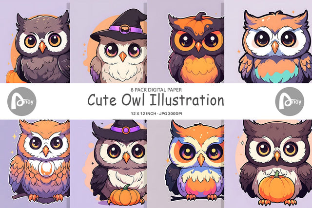 Digital Paper Cute Owl Illustration Digital Pattern artnoy 