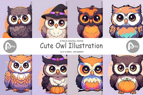 Digital Paper Cute Owl Illustration Digital Pattern artnoy 