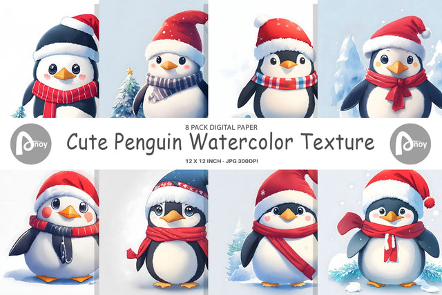 Digital Paper Cute Penguin Watercolor Digital Pattern artnoy 