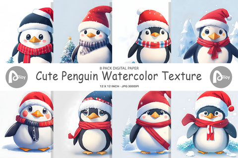 Digital Paper Cute Penguin Watercolor Digital Pattern artnoy 