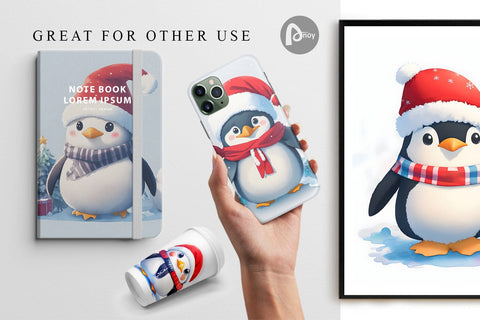 Digital Paper Cute Penguin Watercolor Digital Pattern artnoy 