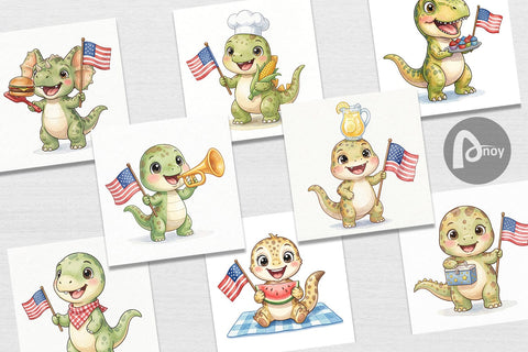 Digital Paper Cute Picnic BBQ Dino Watercolor Digital Pattern artnoy 