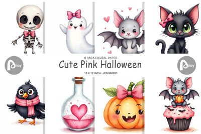 Digital Paper Cute Pink Halloween Digital Pattern artnoy 