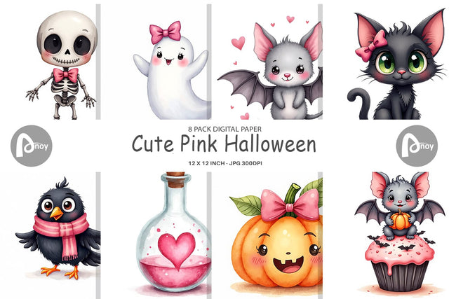 Digital Paper Cute Pink Halloween Digital Pattern artnoy 