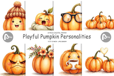 Digital Paper Cute Pumpkin Faces Digital Pattern artnoy 